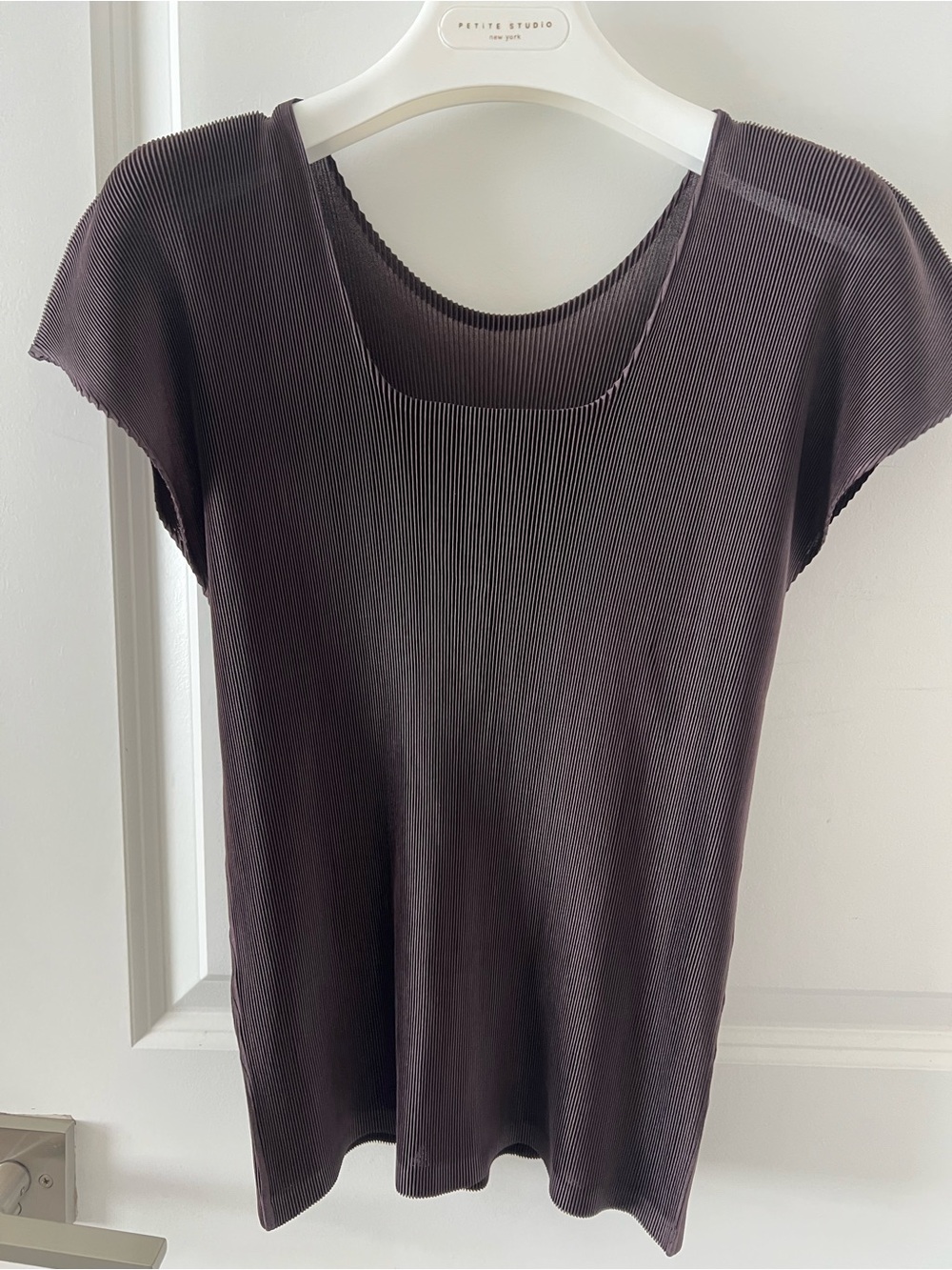 Issey Miyake Dark Brown Pleated Scoop Neck Tee